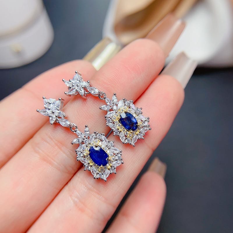 Sapphire earrings 925 silver ladies natural sapphire inspection a generation of overseas supply wholesale