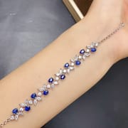S925 silver inlaid simple fashion natural sapphire bracelet 3 * 4mm advanced sense design live broadcast supply