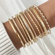 European and American fashion new personality fashion embossed twist geometric multi-layer stacked bracelet 10-piece set of decorations wholesale