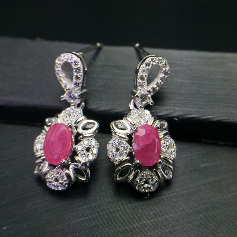 925 Silver Inlaid Natural Ruby Earrings South African Ruby Natural No Optimization Wholesale