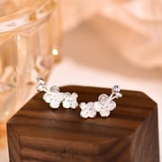 Aobao S999 pure silver earrings women's plaid flower brushed flower bud earrings light luxury high-grade earrings all-matching