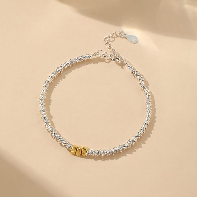 S999 Silver Simple Cheese Shredded Silver Bracelet for Girls Childish Cute All-match Light Luxury High-end Bracelet 
