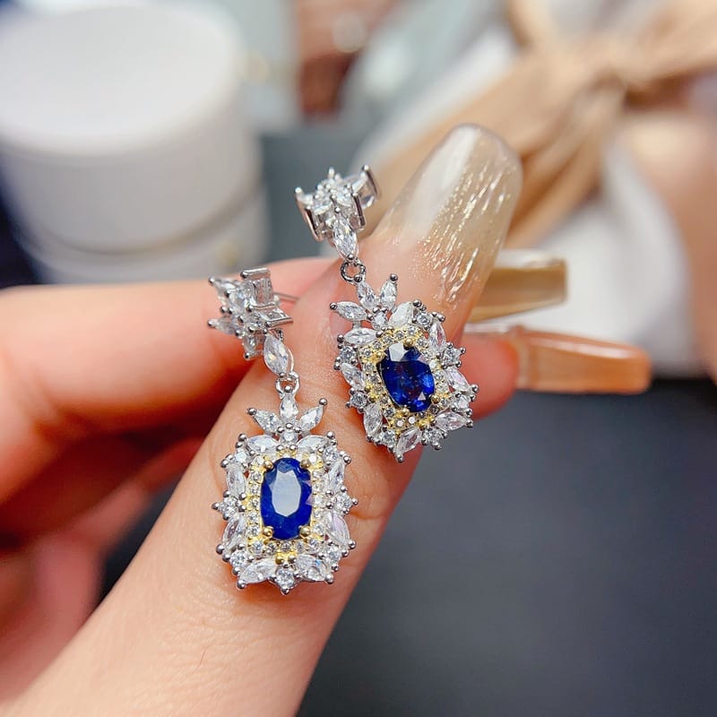 Sapphire earrings 925 silver ladies natural sapphire inspection a generation of overseas supply wholesale