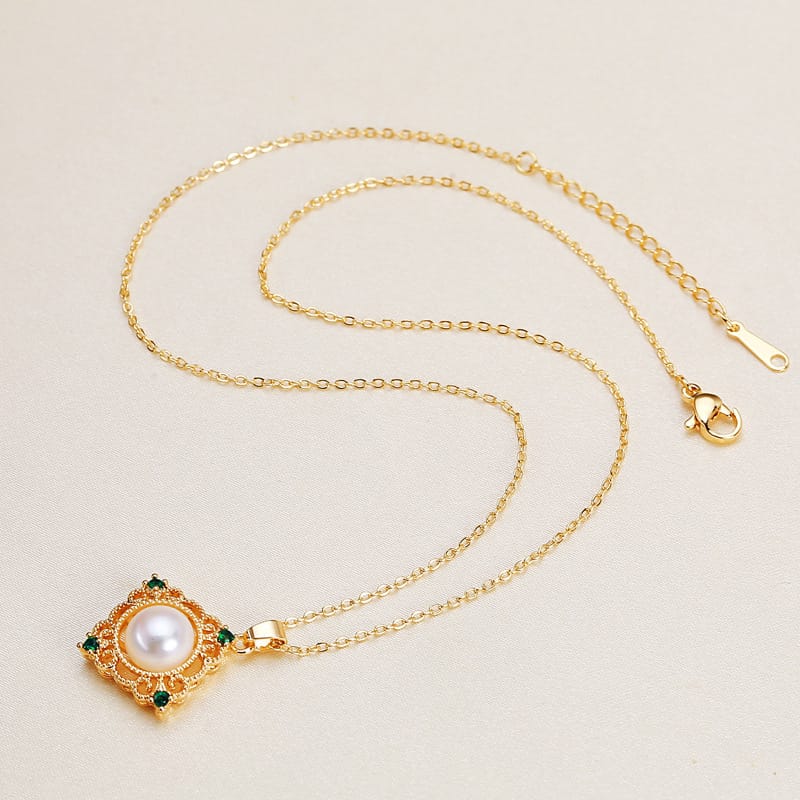 Red wind sweet neck chain earrings ring set 14K gold injection clavicle chain freshwater pearl necklace set