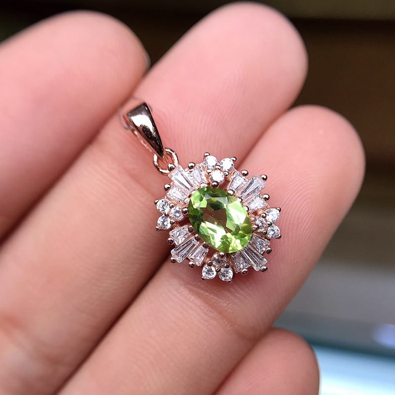 1 karat style 925 silver natural olivine necklace pendant wholesale