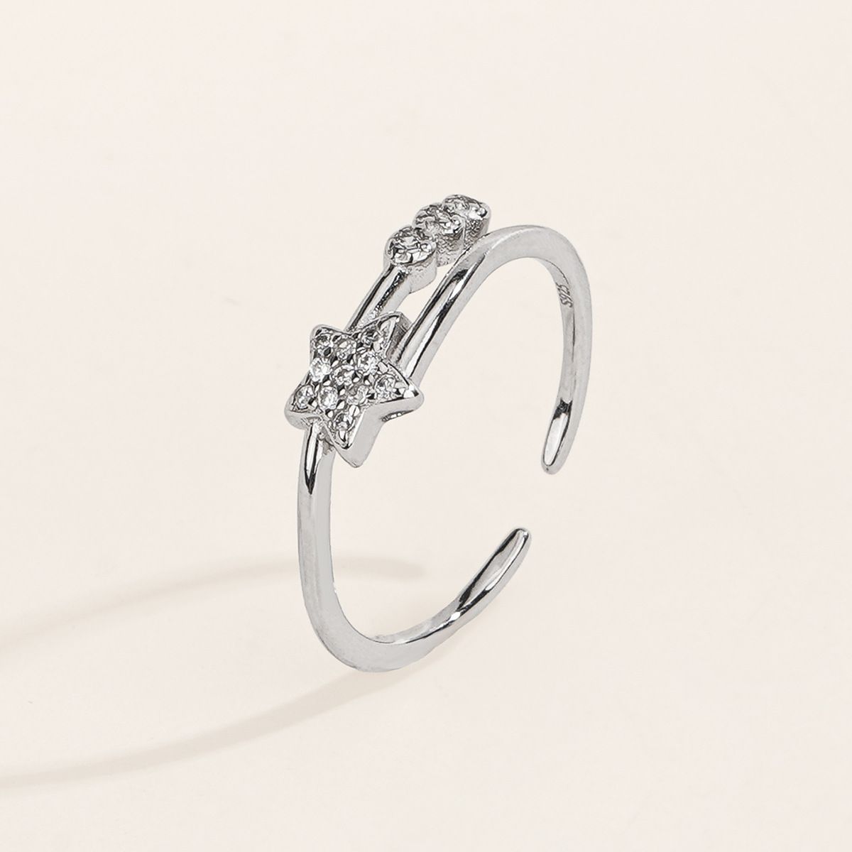 S925 sterling silver with zircon star fashion design open ring for women 