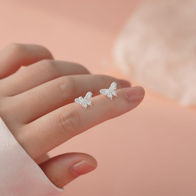 Po S999 Silver Distinctive Butterfly Earrings Women's New All-match Elegant Daily Commuting Light Luxury Earrings for Hair