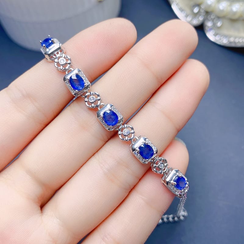 Simple Luxury natural sapphire bracelet 925 silver inlaid bracelet crystal clean color rich tested
