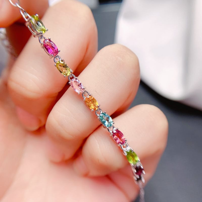 Simple 925 silver natural ladies tourmaline bracelet fashion exquisite color beautiful jewelry live supply