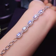 925 silver inlaid natural blue Moonstone bracelet wholesale crystal clean with plus long chain adjustable