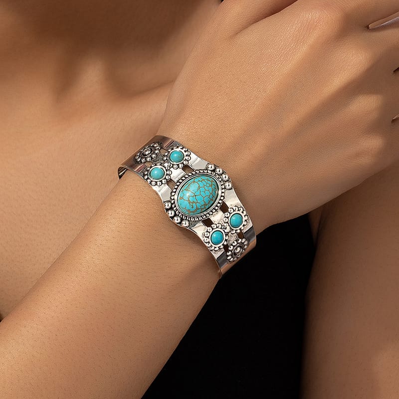 French Style Retro Court Style Turquoise Bracelet Women's Japanese-Korean Ins Style Niche Fashion Open Hand Jewelry