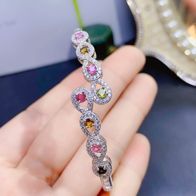 Fashion new on the new natural color tourmaline bracelet 925 silver inlaid 3*3mm ladies Bracelet girls gift