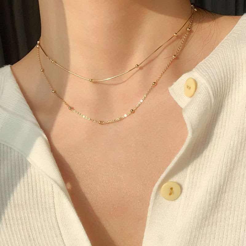 Cross-border Fashion S925 Sterling Silver Round Bead Snake Bone Chain Distinctive Simple Necklace Women's Stacked Short Clavicle Chain