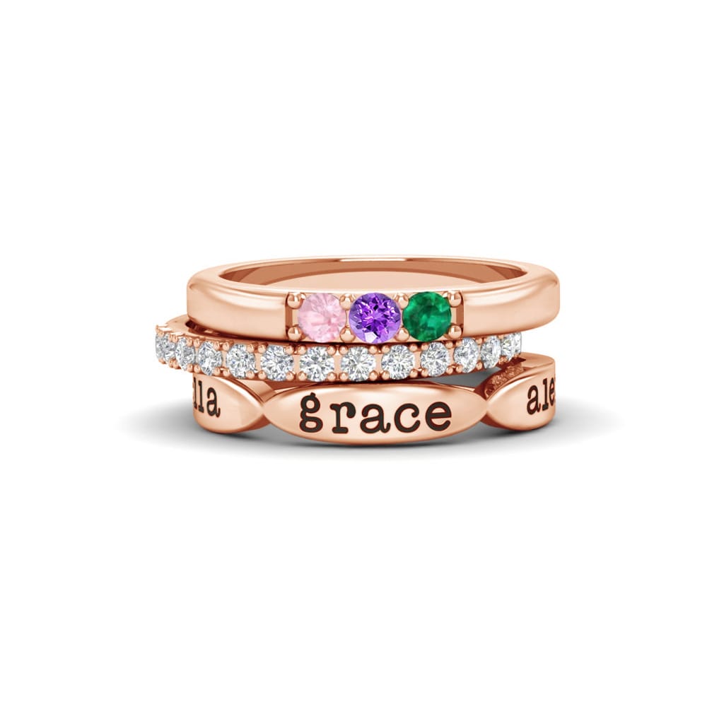 European and American cross-border hot selling Mother's Day 12-color birthday stone three-piece combination stacked ring lettering personalized fashion jewelry