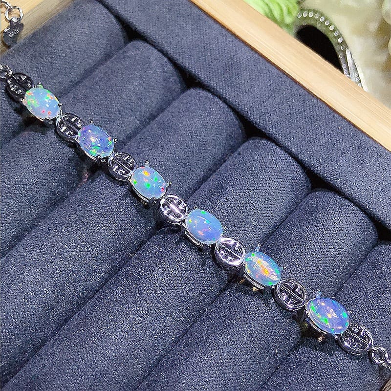 Natural opal bracelet wholesale 925 silver inlaid fashion round drill live for 5*7mm