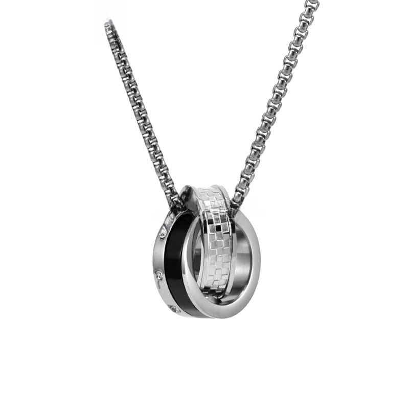 Fashion Titanium Steel Double Ring Necklace TikTok Hip Hop ins Trendy Men's Distinctive Crystal Pendant Long Woolen Chain Accessories