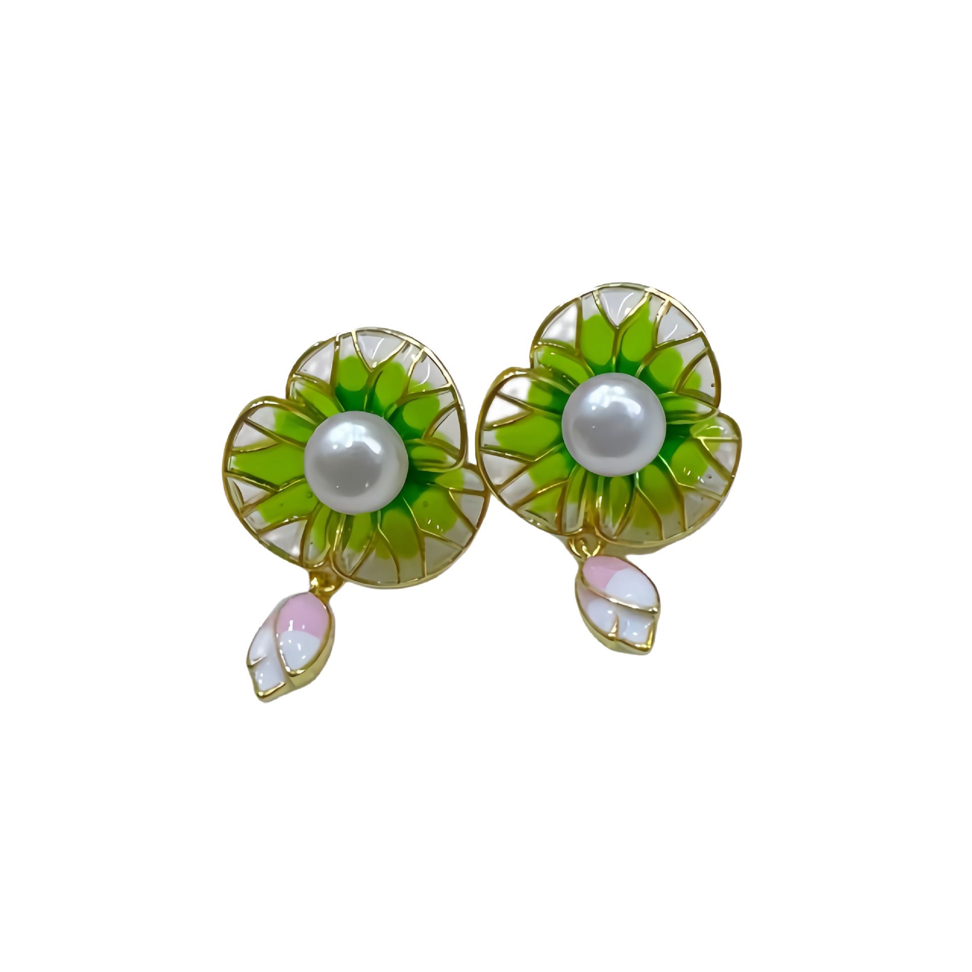Natural Freshwater Pearl Earrings Guofeng Lotus Pond Moonlight Pearl Earrings Lotus Leaf Flower Earrings S925 Sterling Silver Earrings
