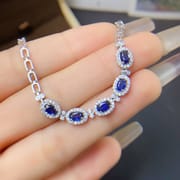 S925 silver inlaid simple fashion natural sapphire bracelet 3 * 5mm advanced sense design live broadcast supply