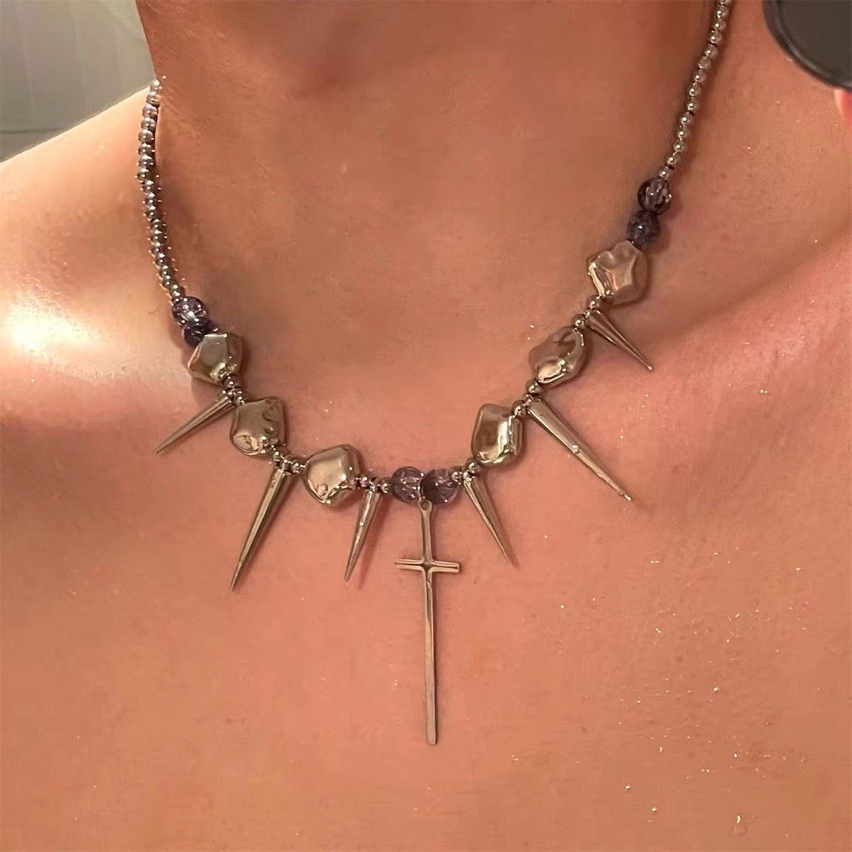 Cross zircon non-fading titanium steel necklace men's all-match high-end sense Cuban chain personality niche neck chain necklace