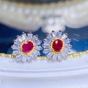 Natural Ruby stud earrings 925 silver inlaid simple exquisite live broadcast supply