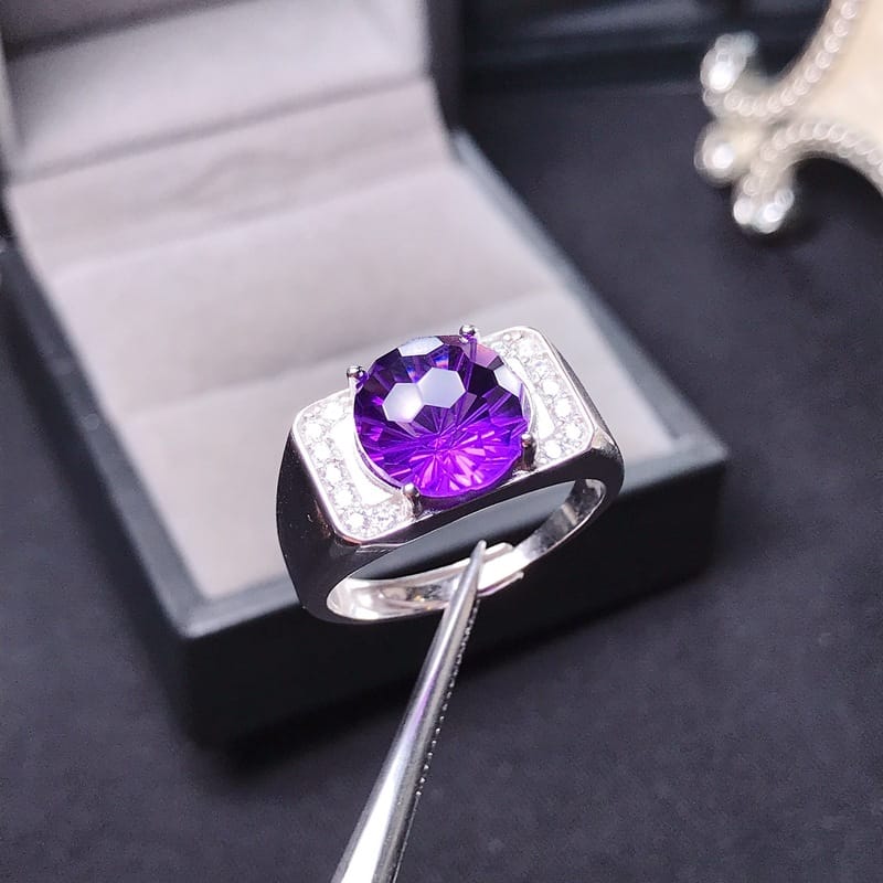 Fireworks Amethyst Men's Ring 925 Silver Fireworks Amethyst Men's Ring Adjustable Ring Wholesale