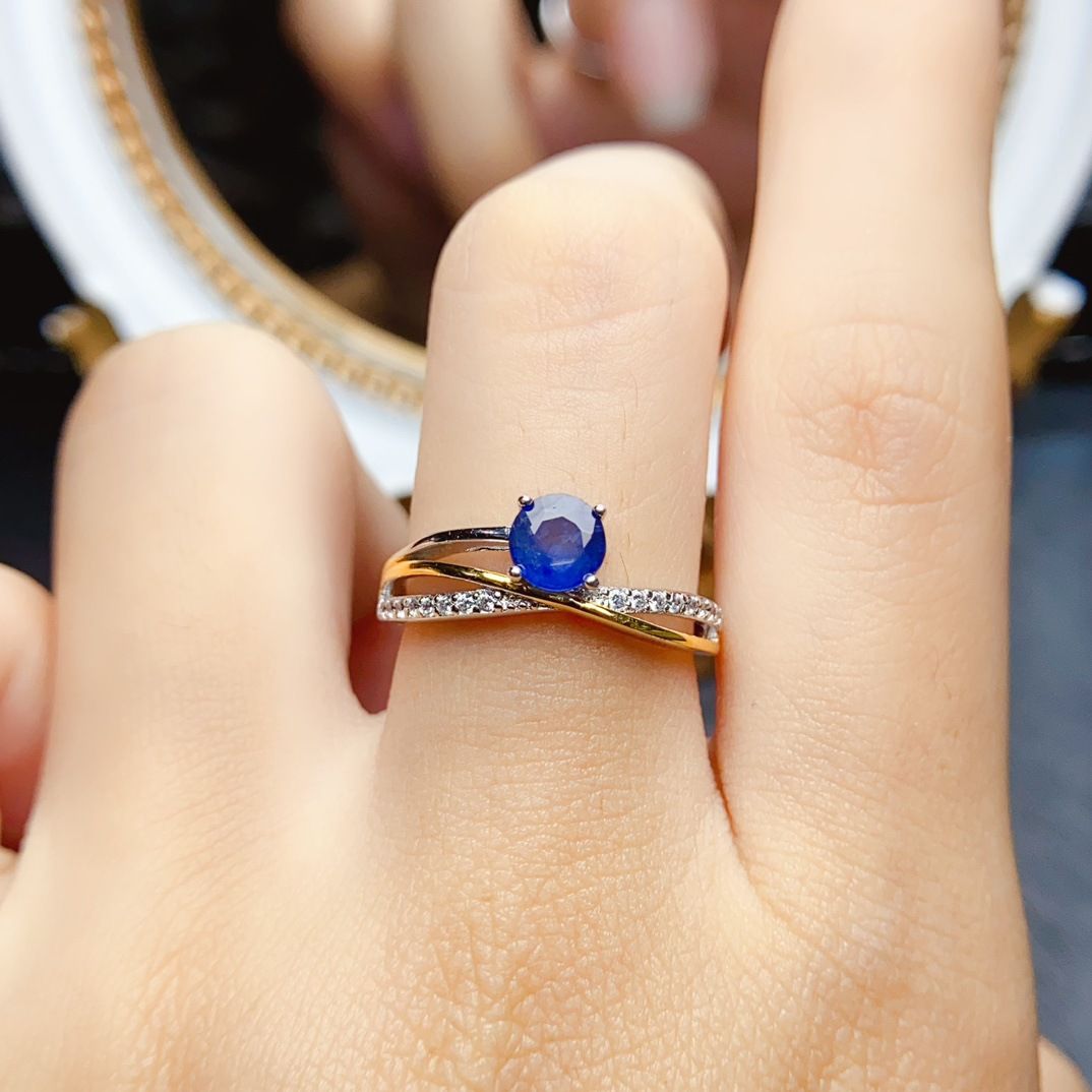 Factory wholesale explosions natural sapphire ring S925 silver inlaid main stone 5*5 selling Europe and the United States a generation of hair