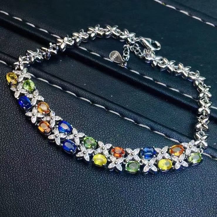 Natural color sapphire bracelet jewelry gem anchor e-commerce supply 925 silver