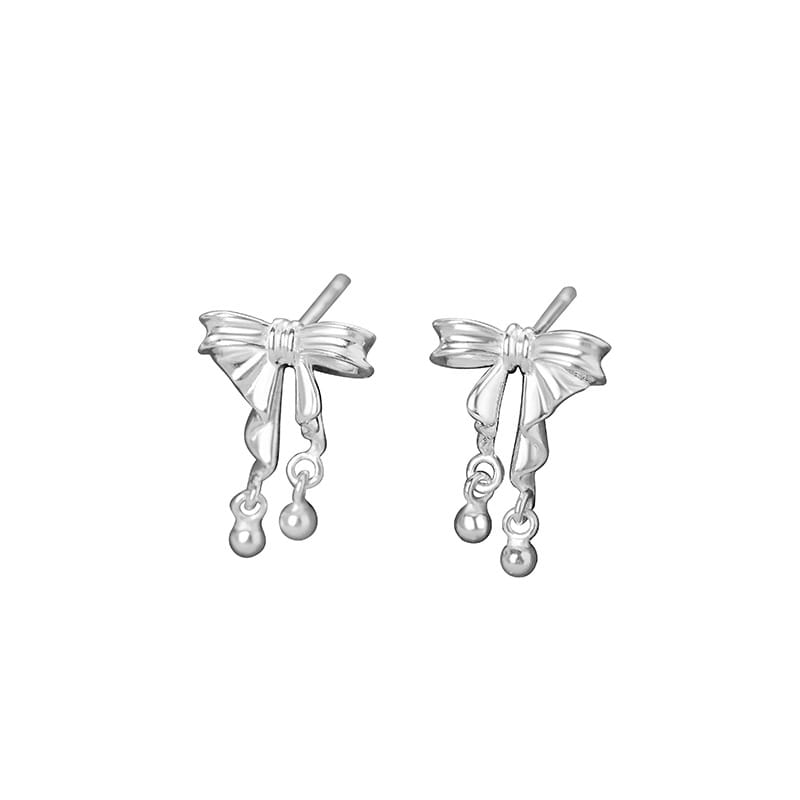 Po S999 Silver Bow Round Bead Earrings Fresh Explosions Sweet Princess French Gentle Earrings for Hair
