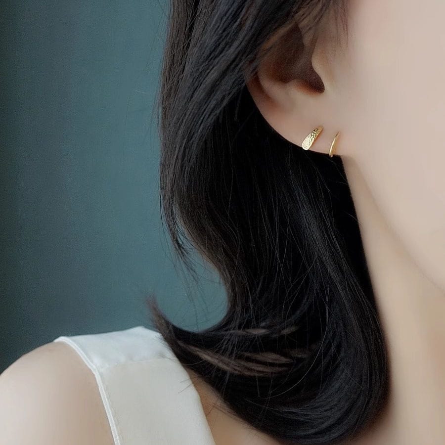 S925 sterling silver niche design double-layer line earrings female temperament concave-convex granular ear ring simple
