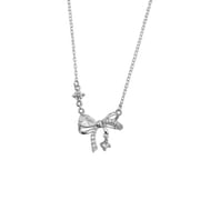 Po S999 Silver Bow Necklace Girl's Heart Princess Cute Sweet Niche Design Clavicle Chain for Hair