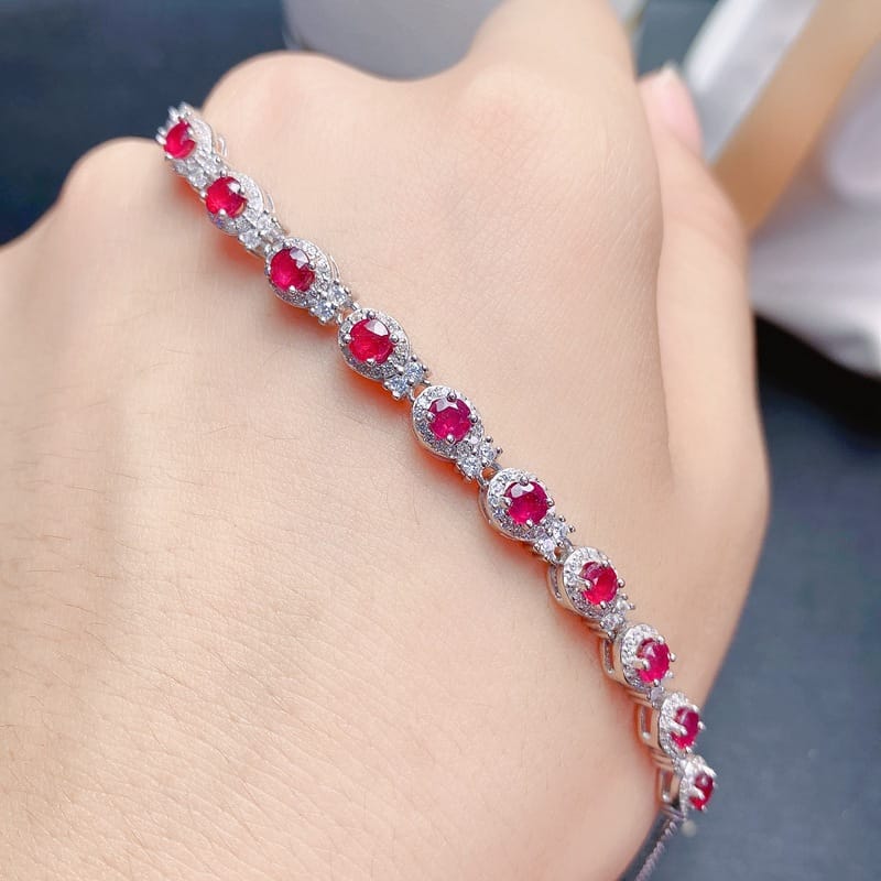 New burnt ruby bracelet style fashionable exquisite gem fire color good 925 silver ladies