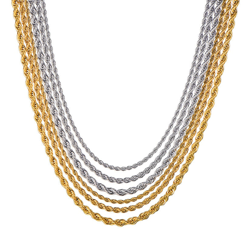 3mm/4mm/5mm stainless steel twist necklace simple temperament vacuum plating hardware/metal hanging chain neck chain