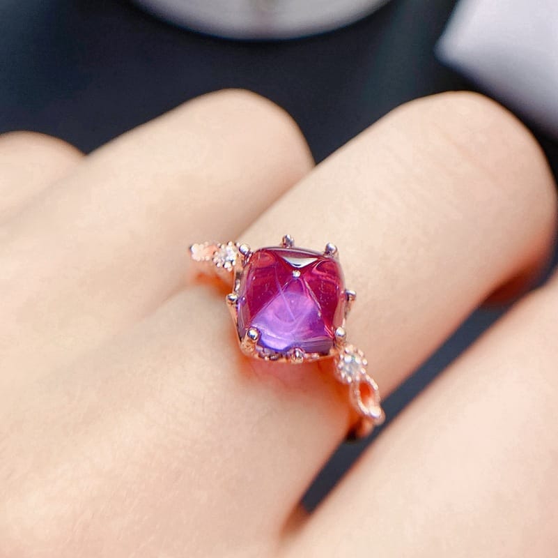 Simple and fashionable natural sugar tower amethyst female ring open mouth 925 silver 8 * 8mm one-piece delivery