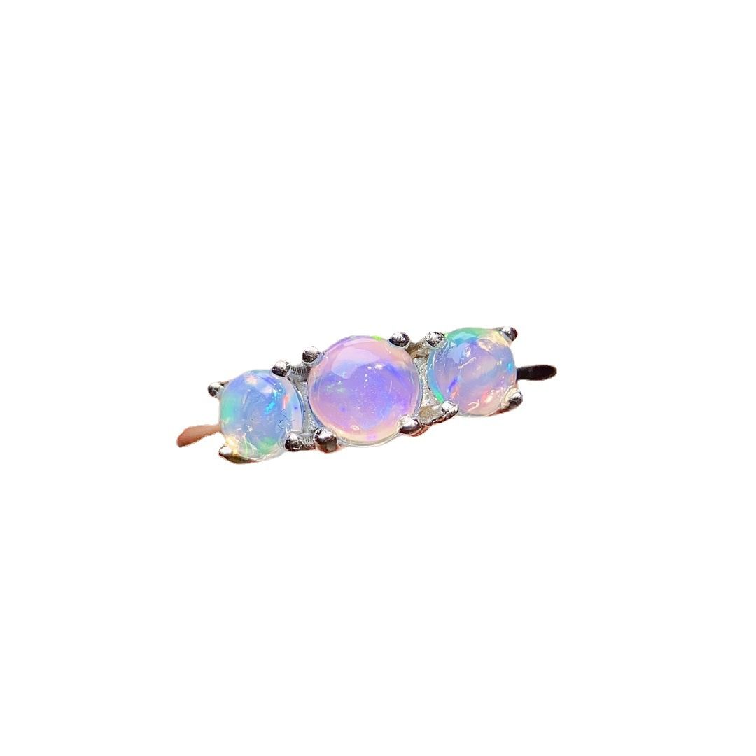 Factory wholesale explosions natural white opal ring S925 silver inlaid main stone 5*5 selling Europe and the United States a generation of hair