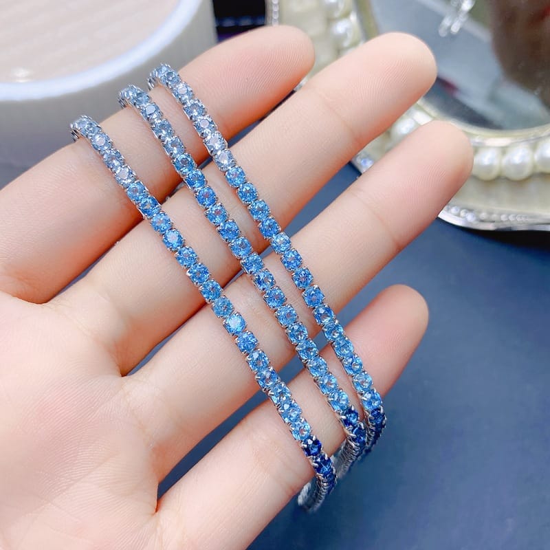 Natural Topaz Bracelet 3*3mm Gradient Ladies Bracelet 925 Silver Blue Topa Ladies Bracelet Color Treasure Batch
