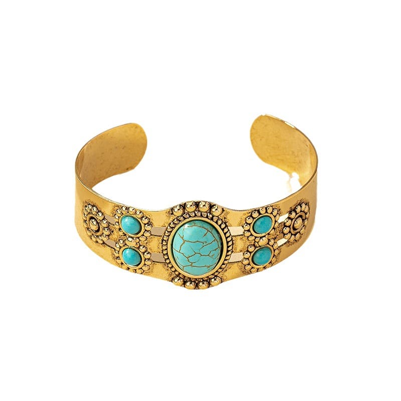 French Style Retro Court Style Turquoise Bracelet Women's Japanese-Korean Ins Style Niche Fashion Open Hand Jewelry
