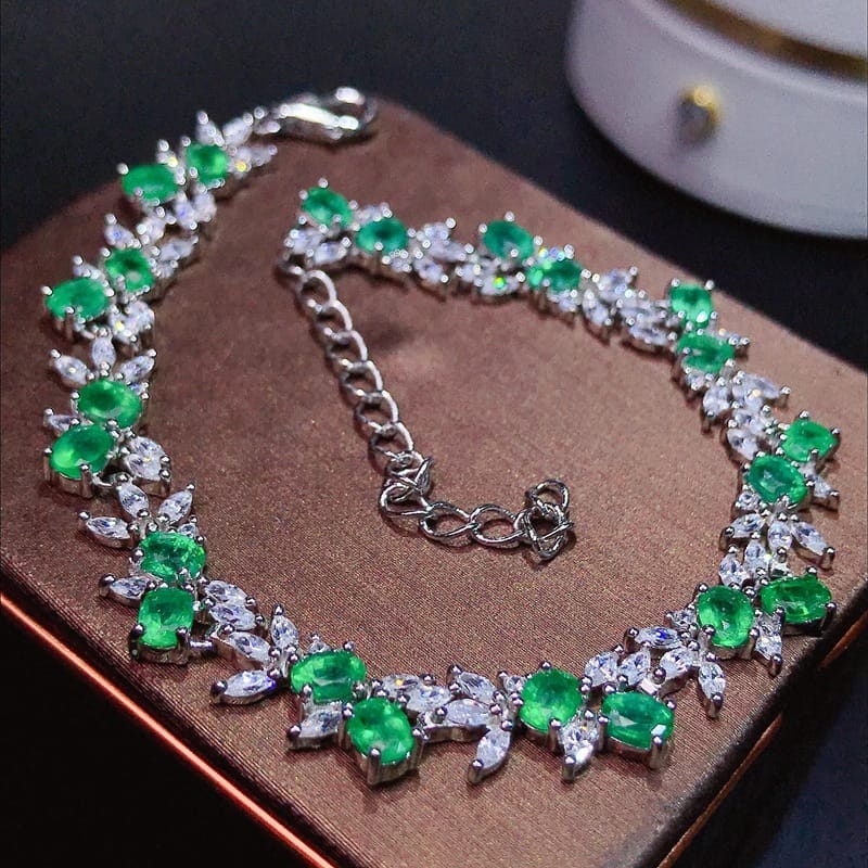 925 silver inlaid natural emerald bracelet with extended chain Women's bracelet TikTok supply wholesale