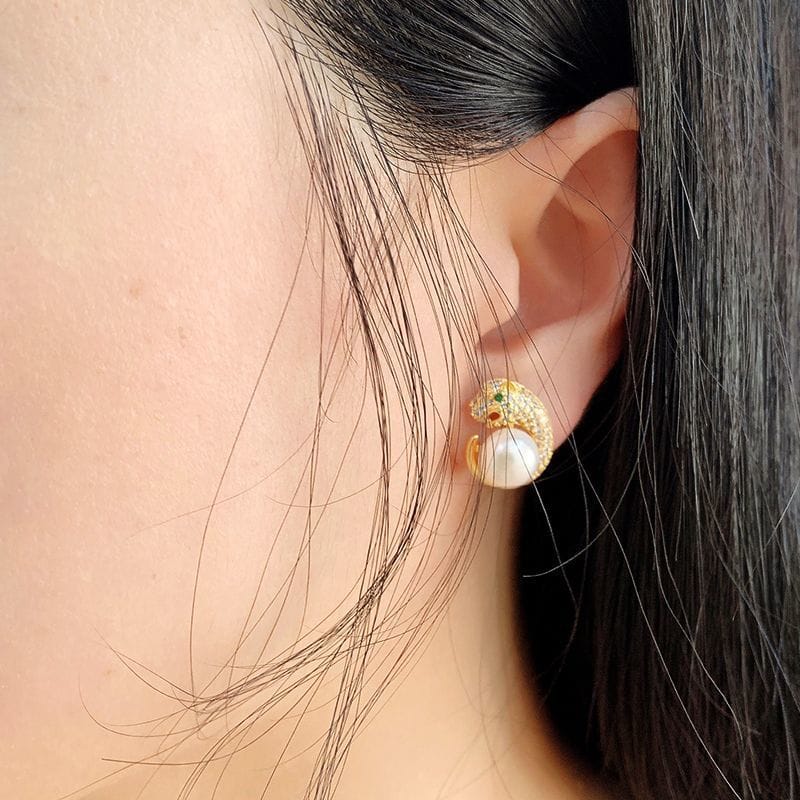 Natural Freshwater Pearl Earrings Leopard Animal Temperament Pearl Earrings All-match High-end Personality Niche Earrings Women