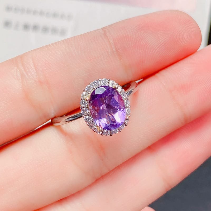 Natural amethyst female ring style elegant send girlfriend 925 silver wholesale overseas supply inspection