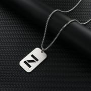 Alphabet Hollow Necklace Men's Trendy Hip-Hop Woolen Chain Accessories Rectangular Gloss Military Brand Pendant Women's Stainless Steel Pendant