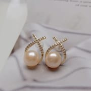 Letter X Freshwater Pearl Earrings Women's Popular Lines Fashion Modeling Earrings Niche Design Light Luxury Earrings Silver Pin