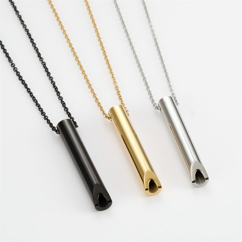 Titanium Steel Unisex Whistle Meditation Mindfulness Breathing Decompression Anxiety Yoga Stainless Steel Pendant Necklace