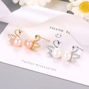 Natural Freshwater Pearl Earrings Swan Micro Set Zircon Classic Ear Studs Elegant Light Luxury Niche Earrings New Women