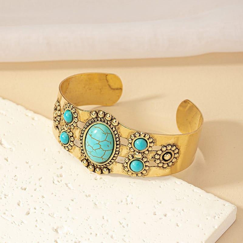 French Style Retro Court Style Turquoise Bracelet Women's Japanese-Korean Ins Style Niche Fashion Open Hand Jewelry