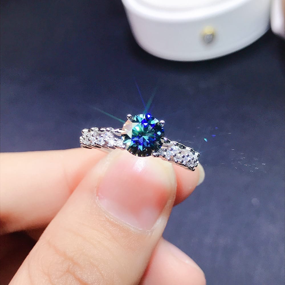 Authentic Mosan diamond ring wholesale 925 sterling silver pink Green White Black Blue 1 karat live supply