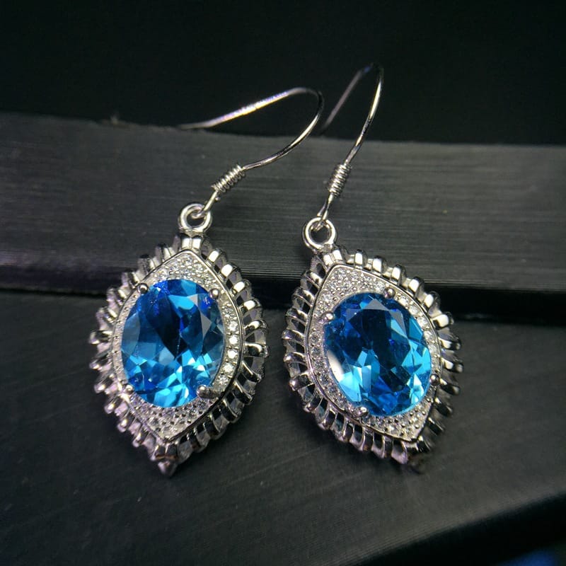 Silver Large Grain Topaz Earrings Single Main Stone 4 karat Beautiful Atmospheric 925 Sterling Silver Inlay