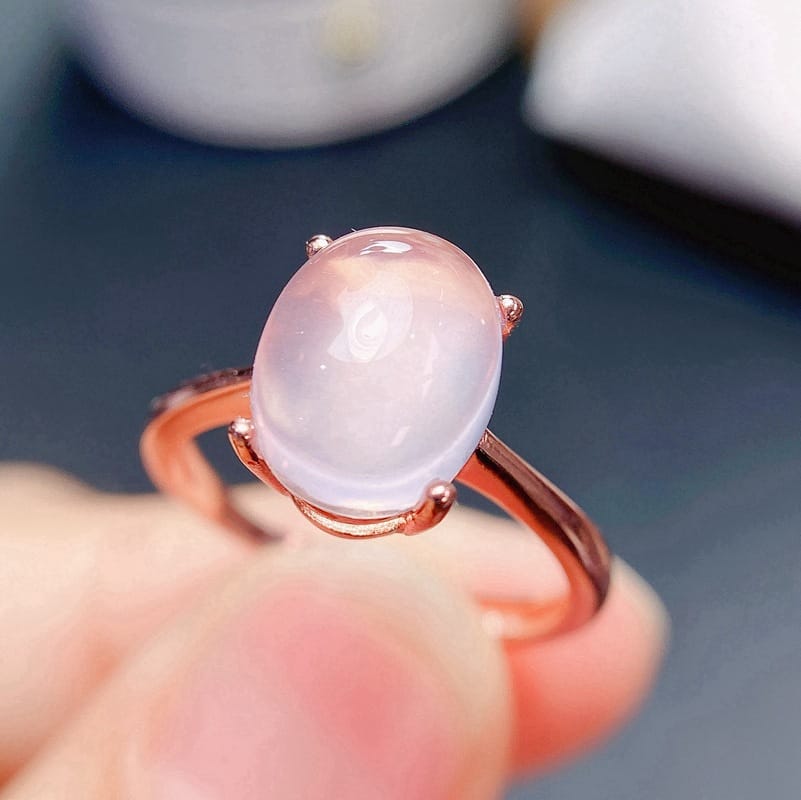 Simple natural pink crystal ring Furong stone open mouth female ring live streaming TikTok Foreign live wholesale