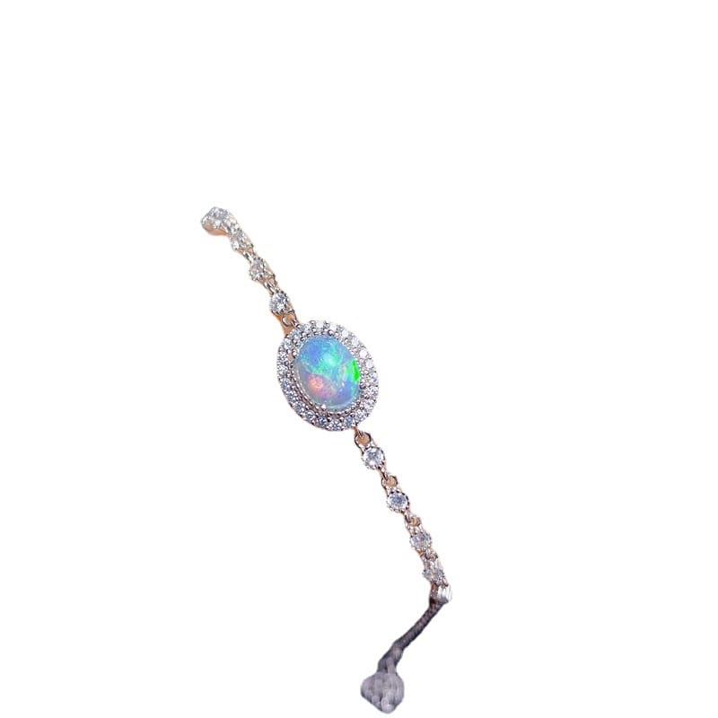 Natural Opal Bracelet Light Luxury Women's 925 Silver Inlaid Gem Fire Color Beautiful Color Treasure Wholesale