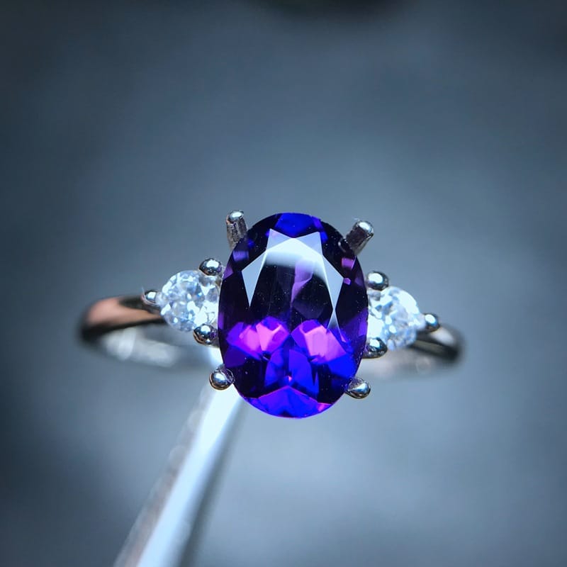 Simple style Japanese and Korean light version 925 silver amethyst ring wholesale factory to receive various orders