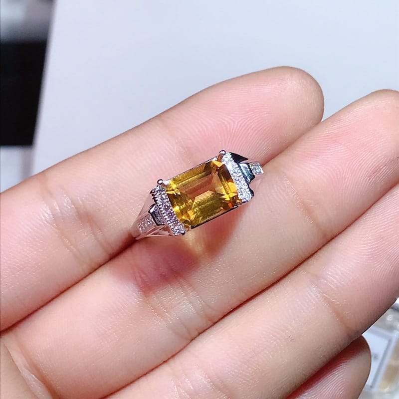 Caibao wholesale 925 silver inlaid natural citrine male ring bulk supply